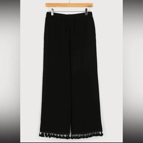 Linen Blend One Shoulder Tassel Crop Top & Wide-Leg Pants Set - Like New - Picture 10 of 17